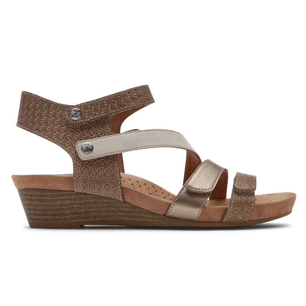 Rockport Cobb Hill Hollywood 4-Strap - Womens Wedges Sandals - Beige - NZ (EIT-462093)